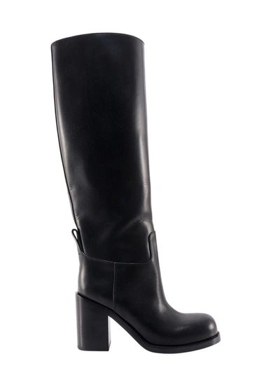 Bottega Veneta Leather High Shaft Block Heel Boots In Animal Print
