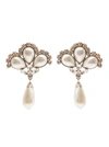 ALESSANDRA RICH SILVER-COLORED CLIP-ON CRYSTAL EARRINGS WITH PENDANT PEARL IN HYPOALLERGENIC BRASS WOMAN