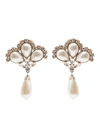 Alessandra Rich Silver-colored Clip-on Crystal Earrings With Pendant Pearl In Hypoallergenic Brass Woman In Metallic