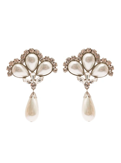 Alessandra Rich Crystal Earrings With Pendant Pearl In Metallic