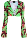 Louisa Ballou Printed Cropped Cardigan In Green