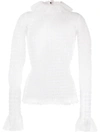 Thom Browne Frilled High-neck Tulle Top In White