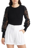 MILLY LACE SLEEVE RIB SWEATER