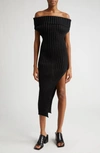 A. ROEGE HOVE ARA RIBBED OFF THE SHOULDER ASYMMETRIC SWEATER DRESS
