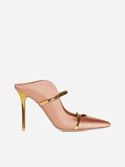 Malone Souliers Maureen Satin Mules In Blush,gold
