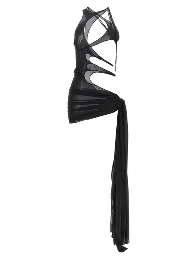 Mugler Sleeveless Cut-out Draped Dress In Black
