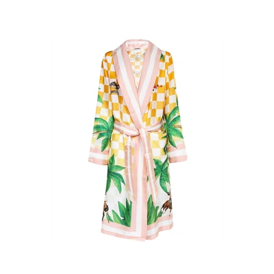 Casablanca Printed Silk Robe In Pink