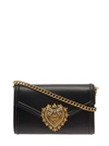 DOLCE & GABBANA 'MINI DEVOTION' BLACK SHOULDER BAG WITH HEART JEWEL DETAIL IN SMOOTH LEATHER WOMAN