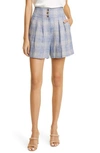 Veronica Beard Alicia High Rise Plaid Linen Shorts In Blue Multi