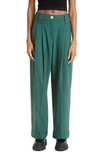 Ganni Pleat-detail Trousers In Trekking Green
