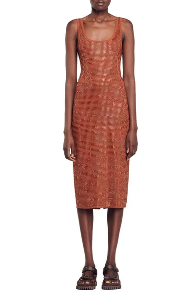 Sandro Fantasia Rhinestone Sleeveless Dress In Brown