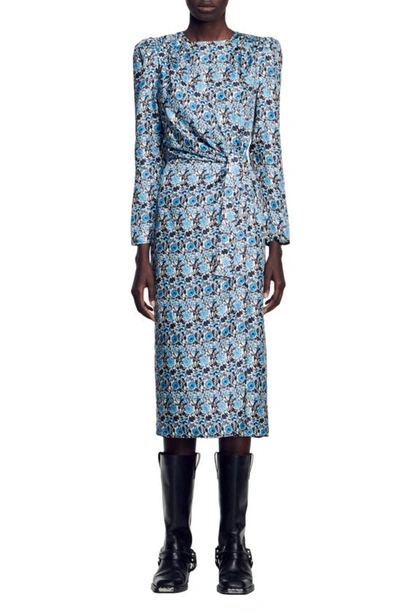 sandro blue silk dress Sandro Women's Long draped Silk Dress - Blue