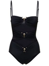 CHRISTOPHER ESBER BLACK SWIMSUIT WITH TRIPLE HARDWARE AND CUT-OUT DETAIL IN STRETCH POLYAMIDE WOMAN
