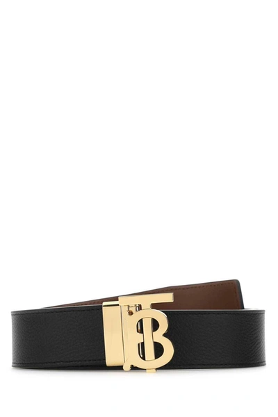 Burberry Tb Reversible Belt In Leather In Black