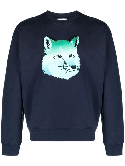 Maison Kitsuné Vibrant Fox Head-print Sweatshirt In Blue