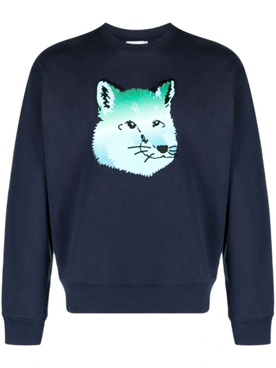 Maison Kitsuné Vibrant Fox Head Relaxed Sweatshirt In Blue