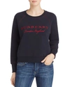 Burberry Embroidered Cotton Blend Jersey Sweatshirt In Navy
