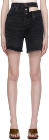 AGOLDE BLACK BROKEN WAISTBAND DENIM SHORTS