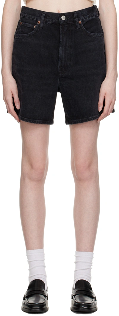 Agolde Black Stella Denim Shorts In Bat