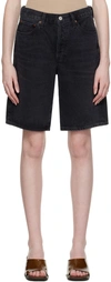 Agolde Stella Distressed Organic Denim Shorts In Denied (washed Black