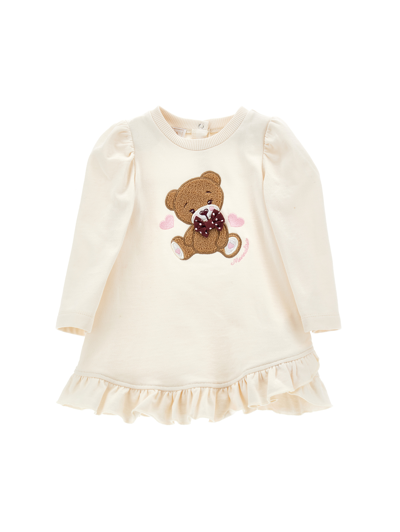 Monnalisa Sweatshirt Dress With Teddy Bear In Birch