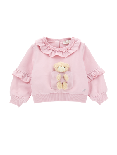Monnalisa Babies'   Sweatshirt With Teddy Bear In Pink