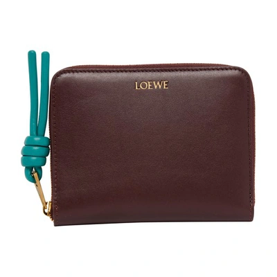 Loewe Leather Knot Zip-around Wallet In Burgundy_emerald