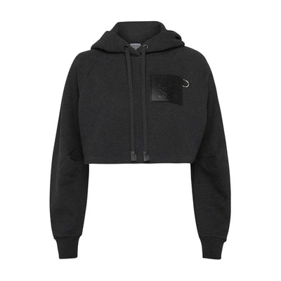 Loewe Anagram Cropped Cotton Hoodie In Charcoal