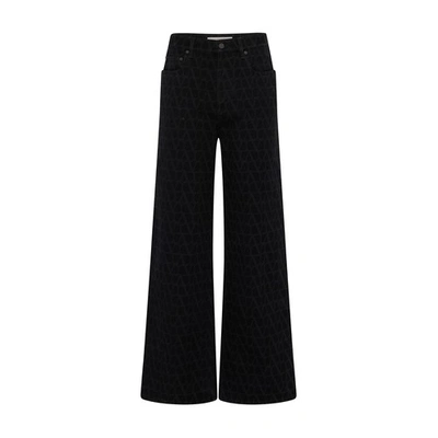 Valentino Denim Trousers With Toile Iconographe Print In Black