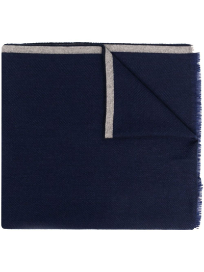 Brunello Cucinelli 羊毛流苏围巾 In Blue