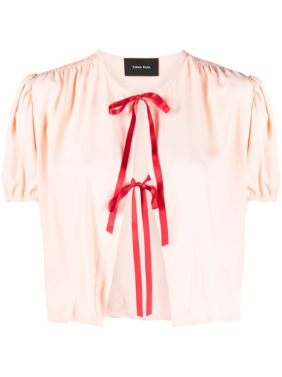 Simone Rocha Short Sleeve Polyamide Blouse Top In Pink