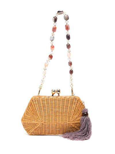 Serpui Blanca Bead-embellished Clutch Bag In Brown