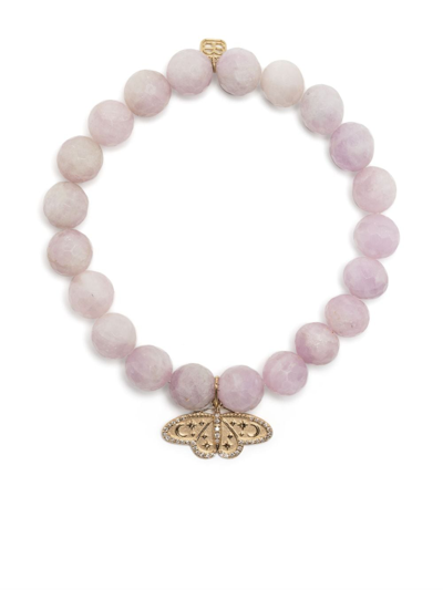 Sydney Evan 14k Yellow Gold Kunzite Bracelet With Celestial Moth Diamond Charm In Pink