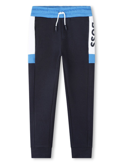 Bosswear Kids' Colour-block Cotton-blend Track Pants In Blue