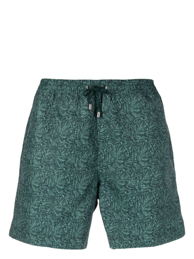 Sunspel Tropical Print Swim Shorts In Green