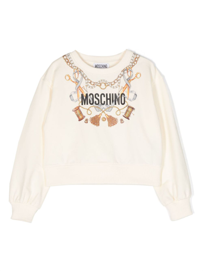 Moschino Kids' Logo Cotton-blend Sweatshirt In White