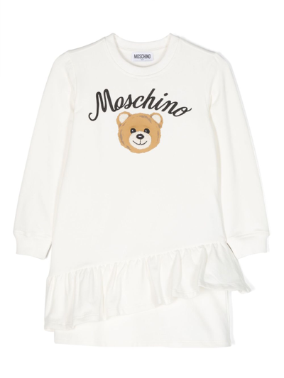 Moschino Kids' Teddy Bear 荷叶边连衣裙 In Ivory