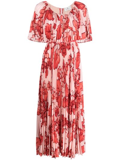 Etro Floral Pleated Midi Dress In Multicolor