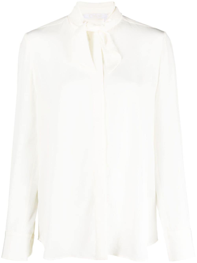 Chloé Tie-detailed Silk Crepe De Chine Shirt In Neutrals
