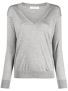 Valentino V Neck Long-sleeve Cashmere Sweater In Grey