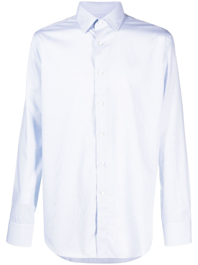 Canali Micro Check-print Cotton Shirt In Blue