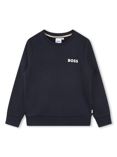 Bosswear Kids' Logo印花棉混纺卫衣 In Blue