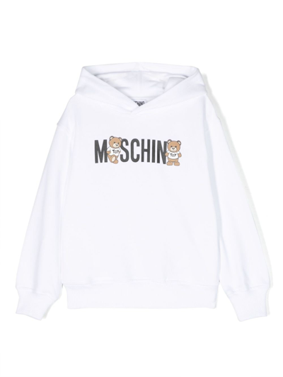 Moschino Kids' Teddy Bear Cotton Hoodie In White