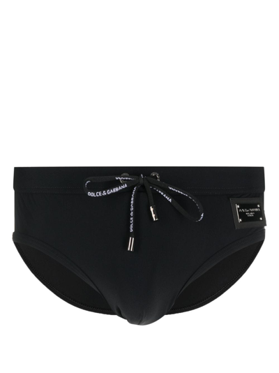Dolce & Gabbana Logo-patch Swim Trunks In Black