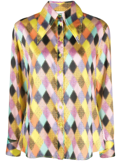 Christopher John Rogers Oversized-collar Colour-block Shirt In Yellow