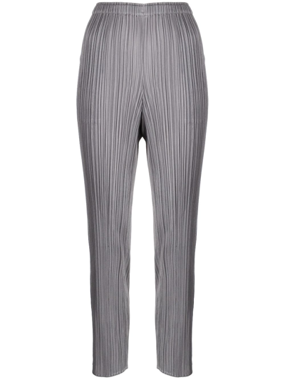 Issey Miyake Slim-cut Micro-pleated Trousers In Grey
