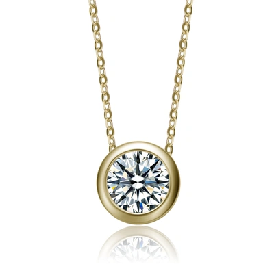 Rachel Glauber Rg White Gold Plated With Diamond Cubic Zirconia Round Solitaire Bezel Floating Pendant Necklace In Yellow