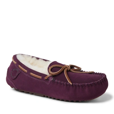 Dearfoams Fireside By  Women's Victoria Genuine Shearling Moccasin Slipper Women's Shoes In Purple