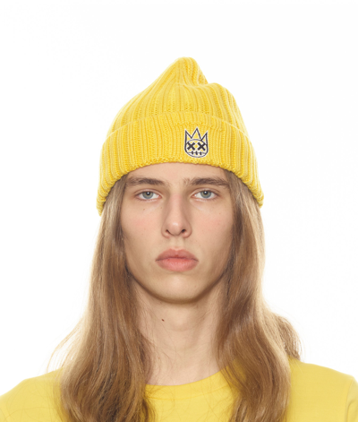 Cult Of Individuality Knit Hat With Black And White In Maize In Yellow