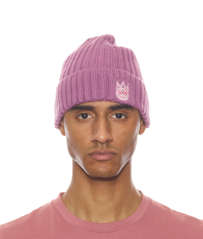 Cult Of Individuality Knit Hat With Bonbon And White In Pink